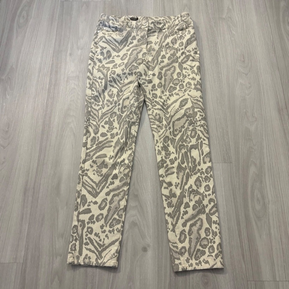 J McLaughlin Pants Women Grey Animal Print Slim Leg Pants Stretch Denim Style 12